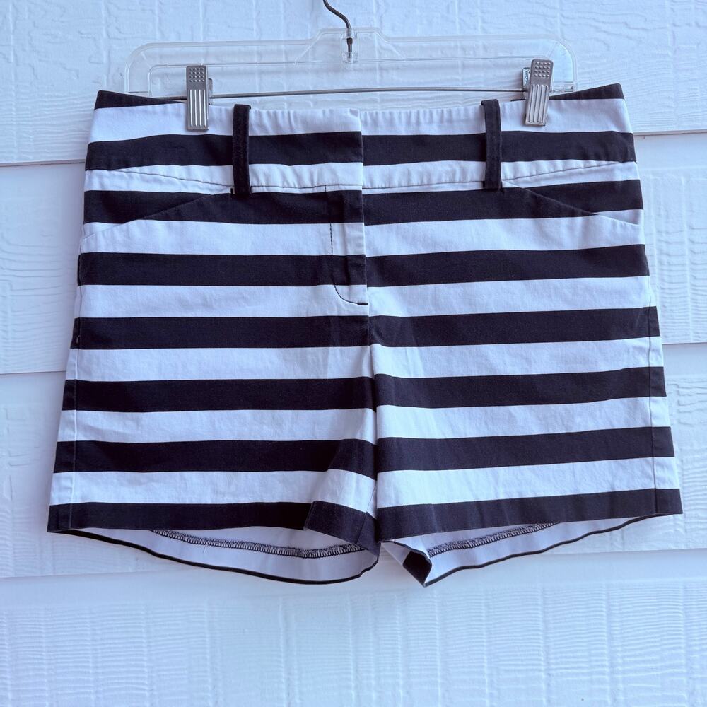 Ann Taylor Signature Navy White Nautical Striped Chino Shorts Size 8